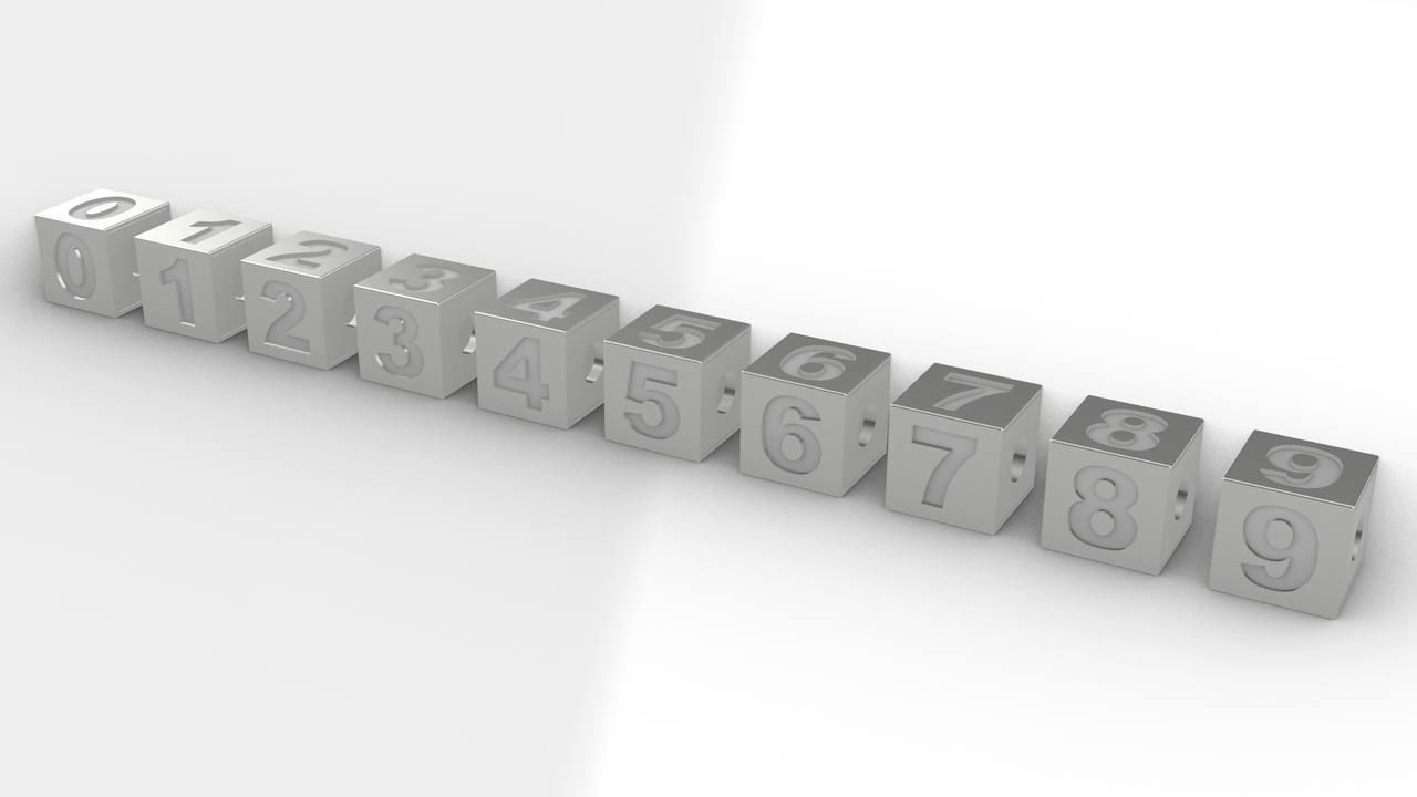 Plain 4 Cube Black Number pendant  3D print model_13