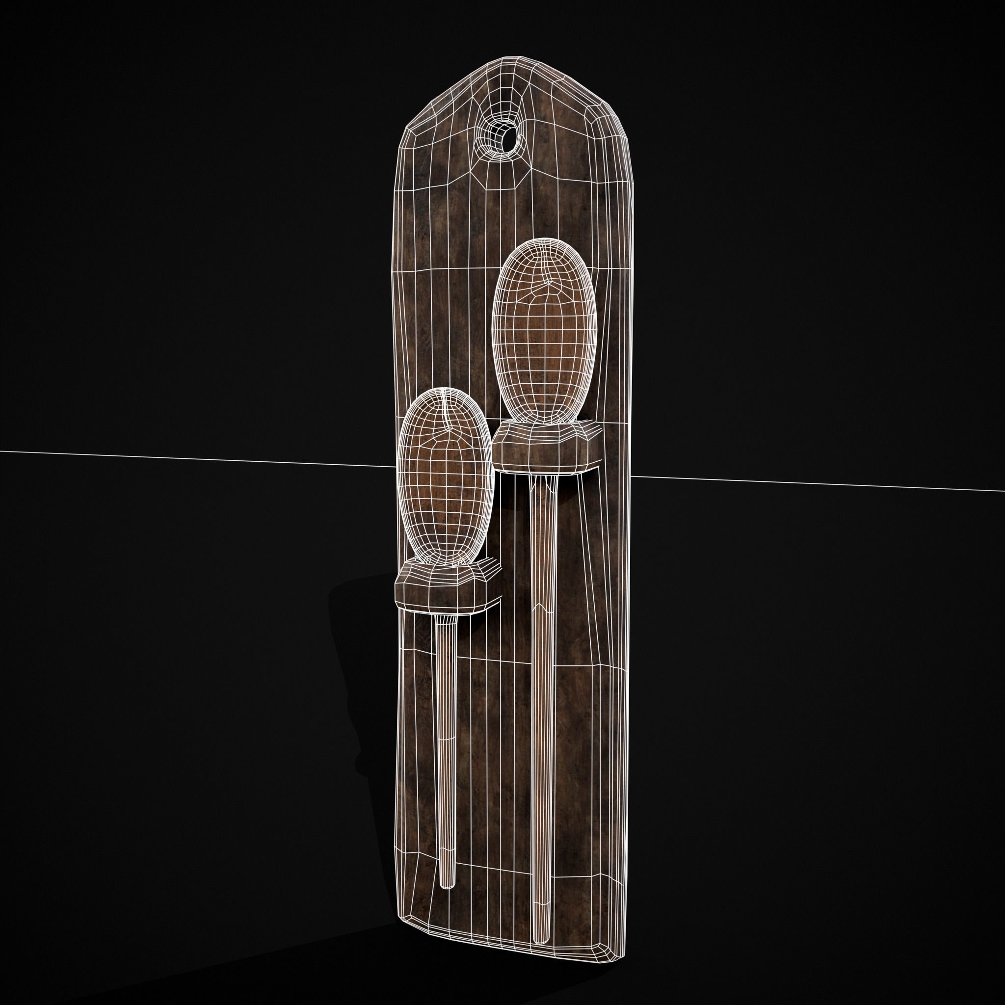 Rustic Hanging Wooden Mixing Spoon Holder Low-poly 3D model_2