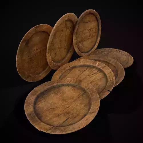 Large Rustic Wooden Plates Low-poly 3D model