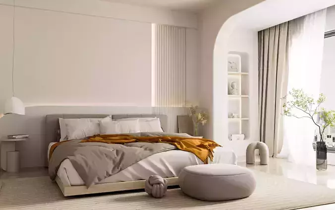 Cozy Bedroom Interior Scene for Cinema 4D and Redshift Render 3D model