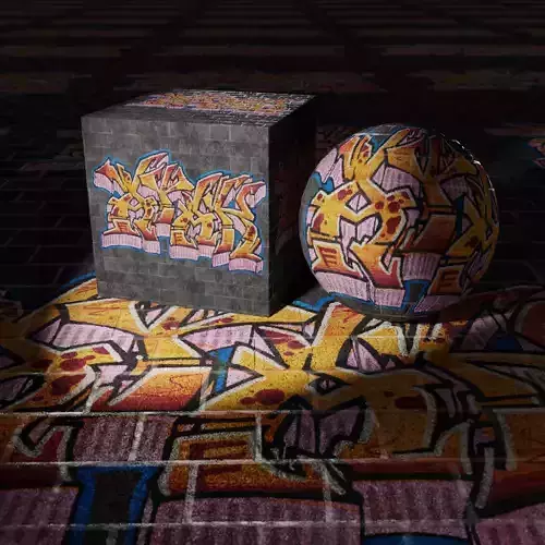 Stone Brick Wall with Graffiti PBR Texture