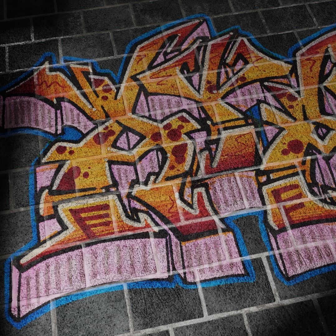 Stone Brick Wall with Graffiti PBR Texture Texture_3