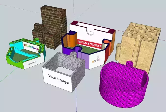 A set of Six Jigsaw desk tidy pots - 3D printable and reconfi... 3D print model