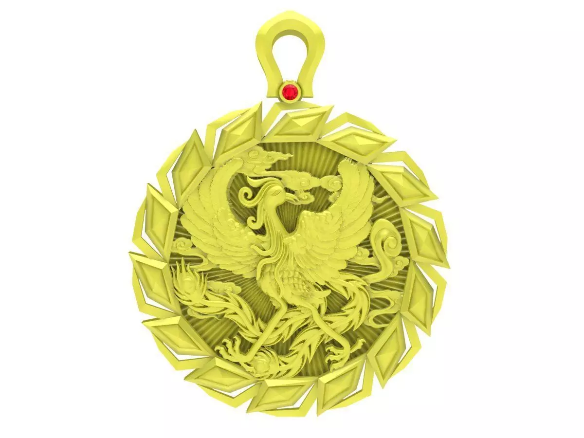 Luxury Phoenix Round Pendant Jewelry Design 4032 3D print model