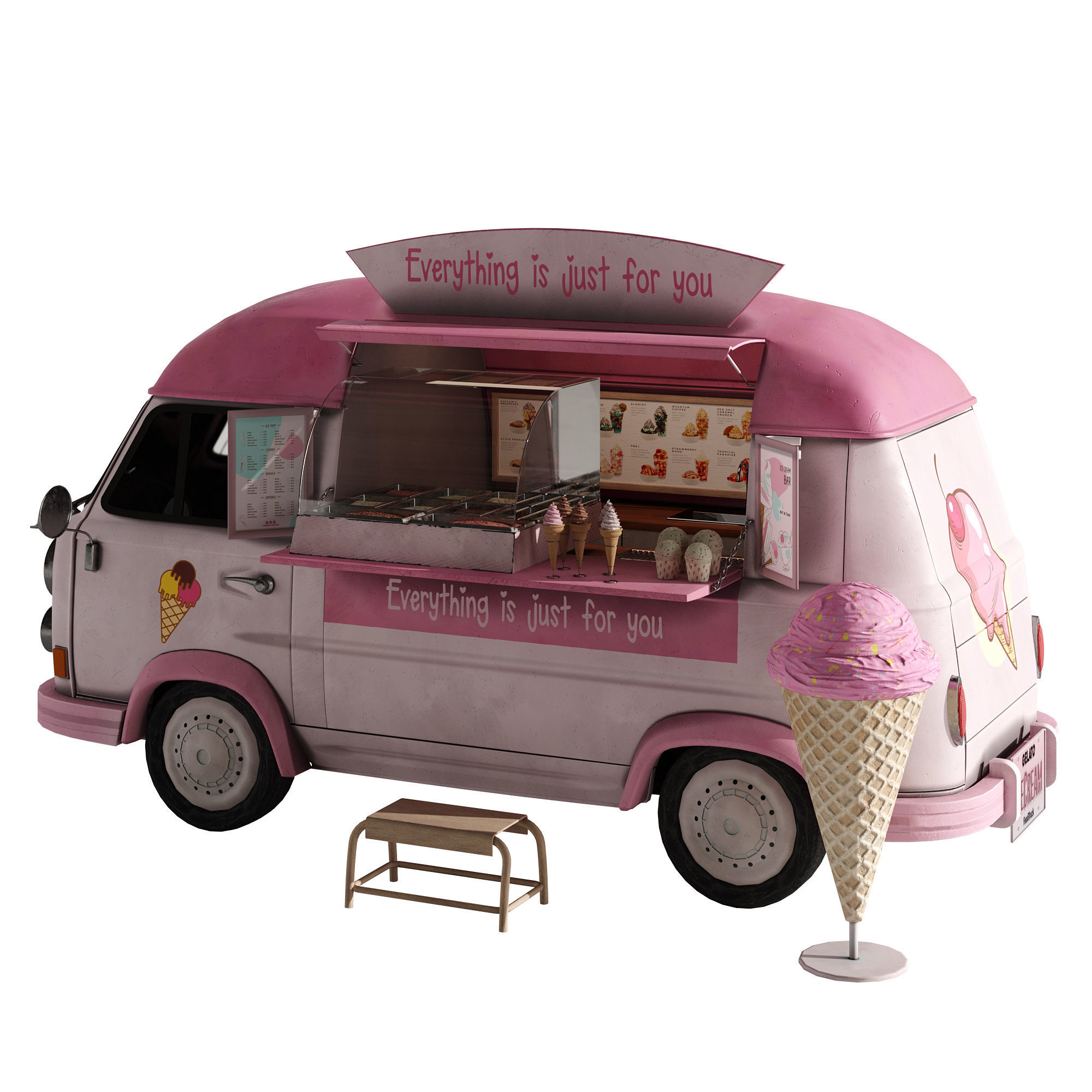 Ice Cream Pink Van 3D model_22