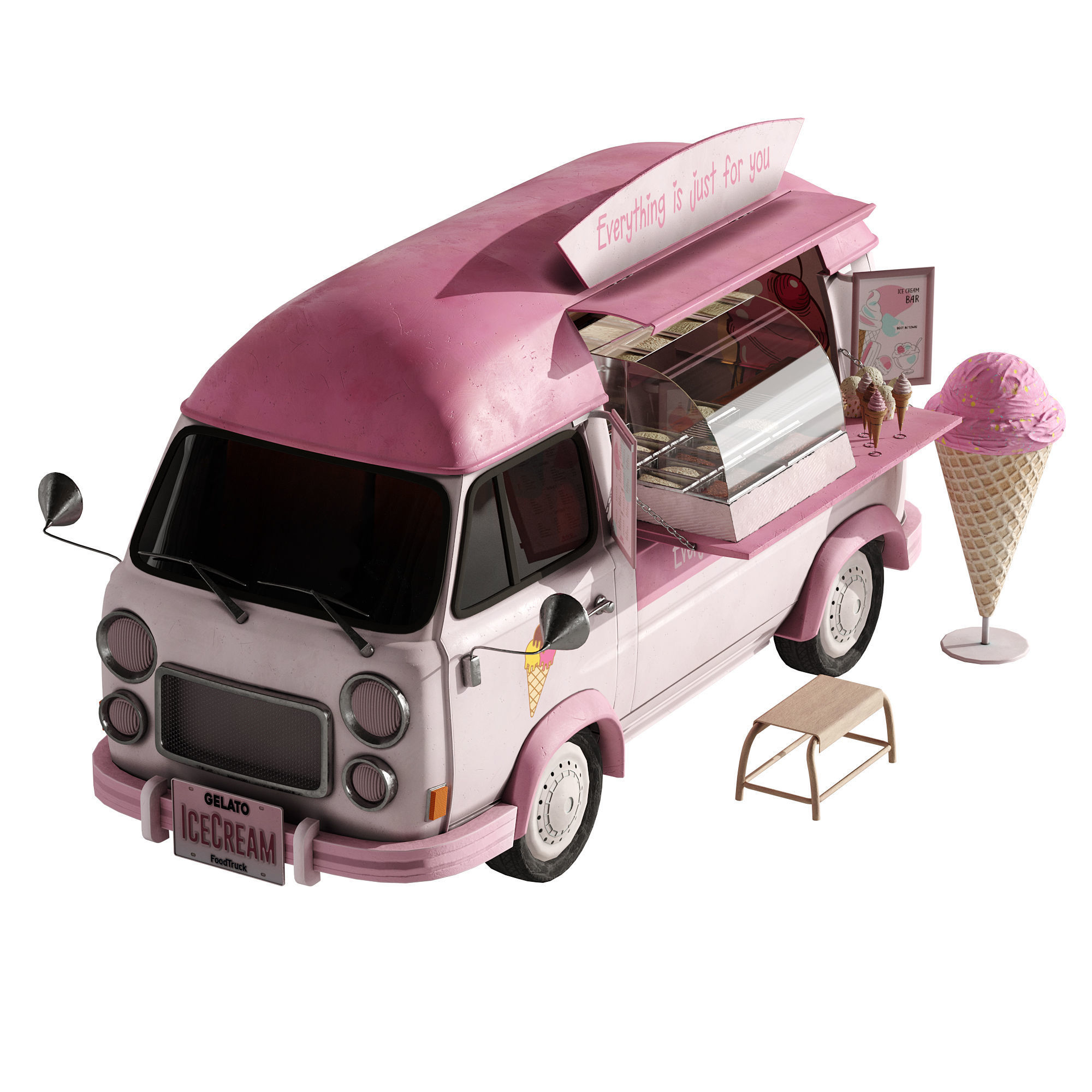 Ice Cream Pink Van 3D model_10
