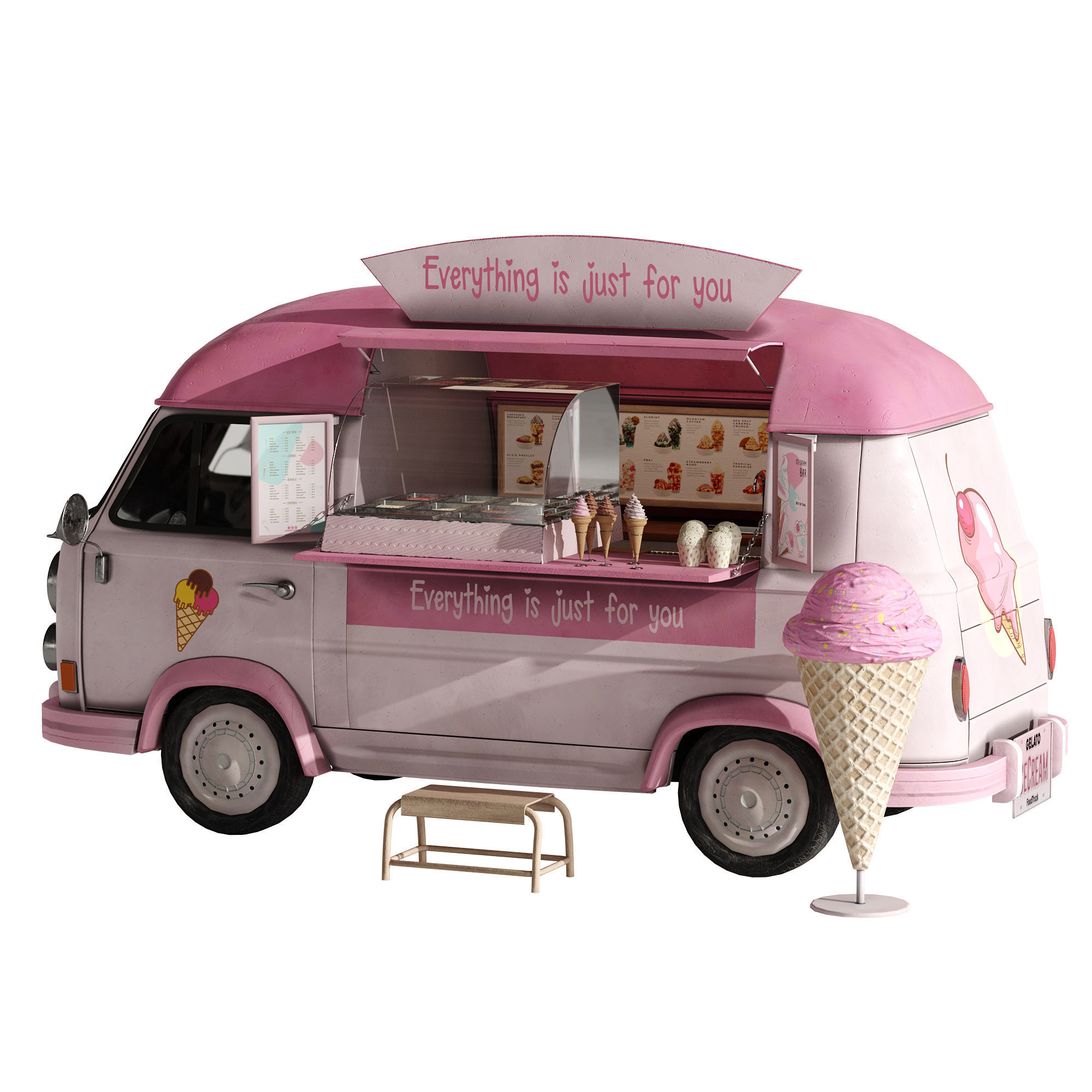 Ice Cream Pink Van 3D model_8