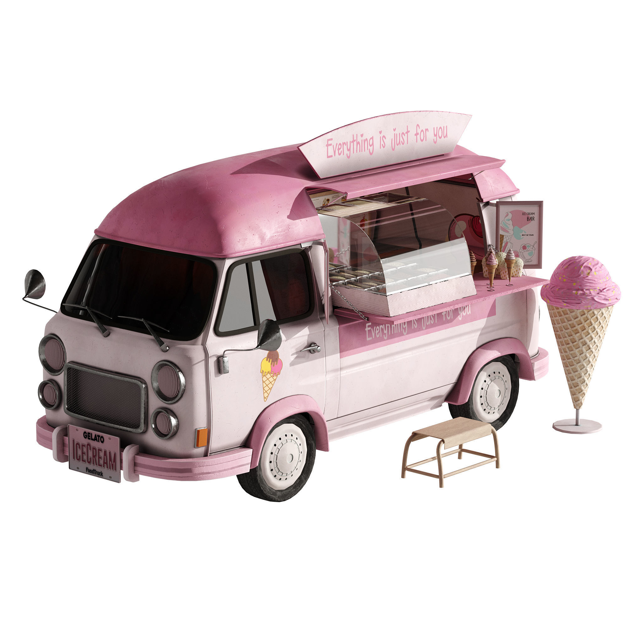 Ice Cream Pink Van 3D model_4