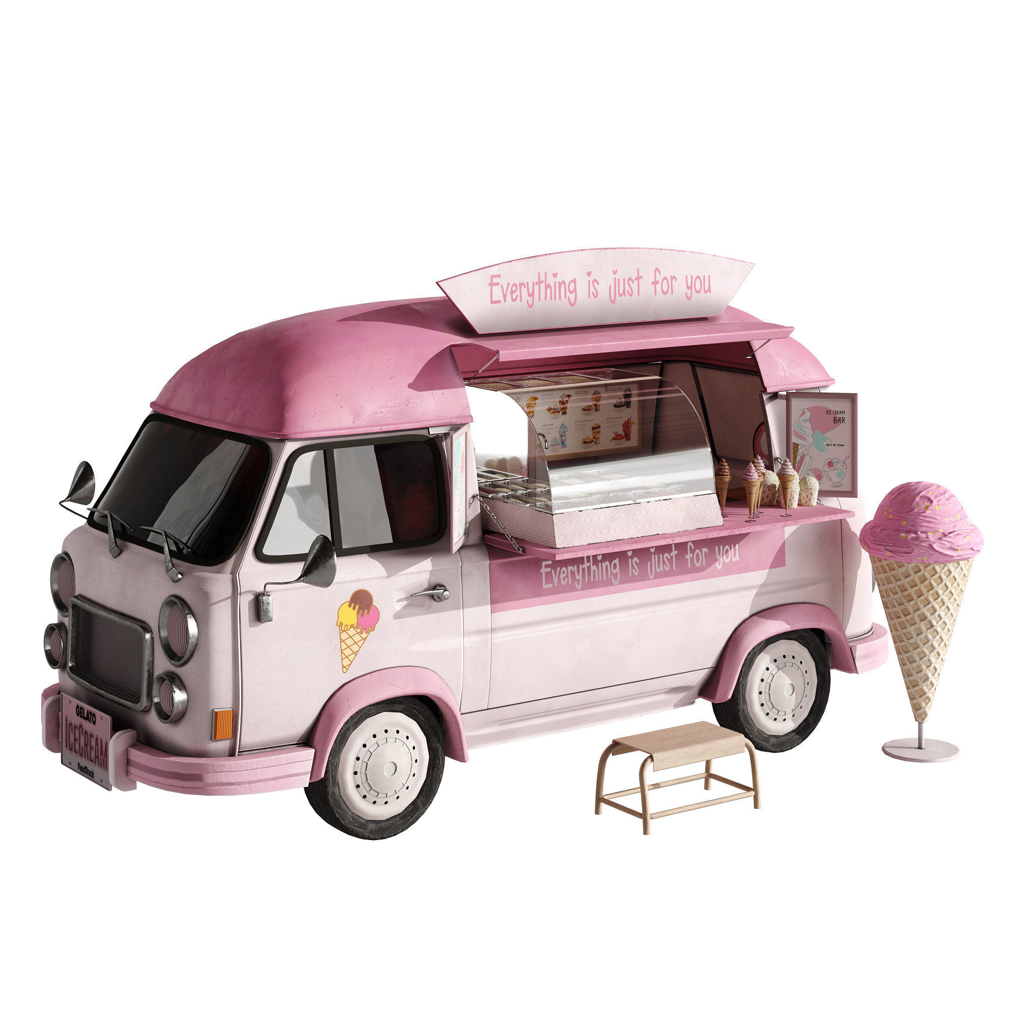 Ice Cream Pink Van 3D model_21