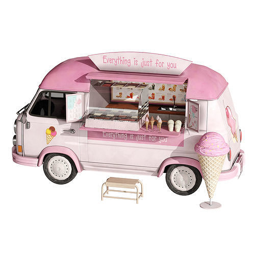Ice Cream Pink Van 3D model 6