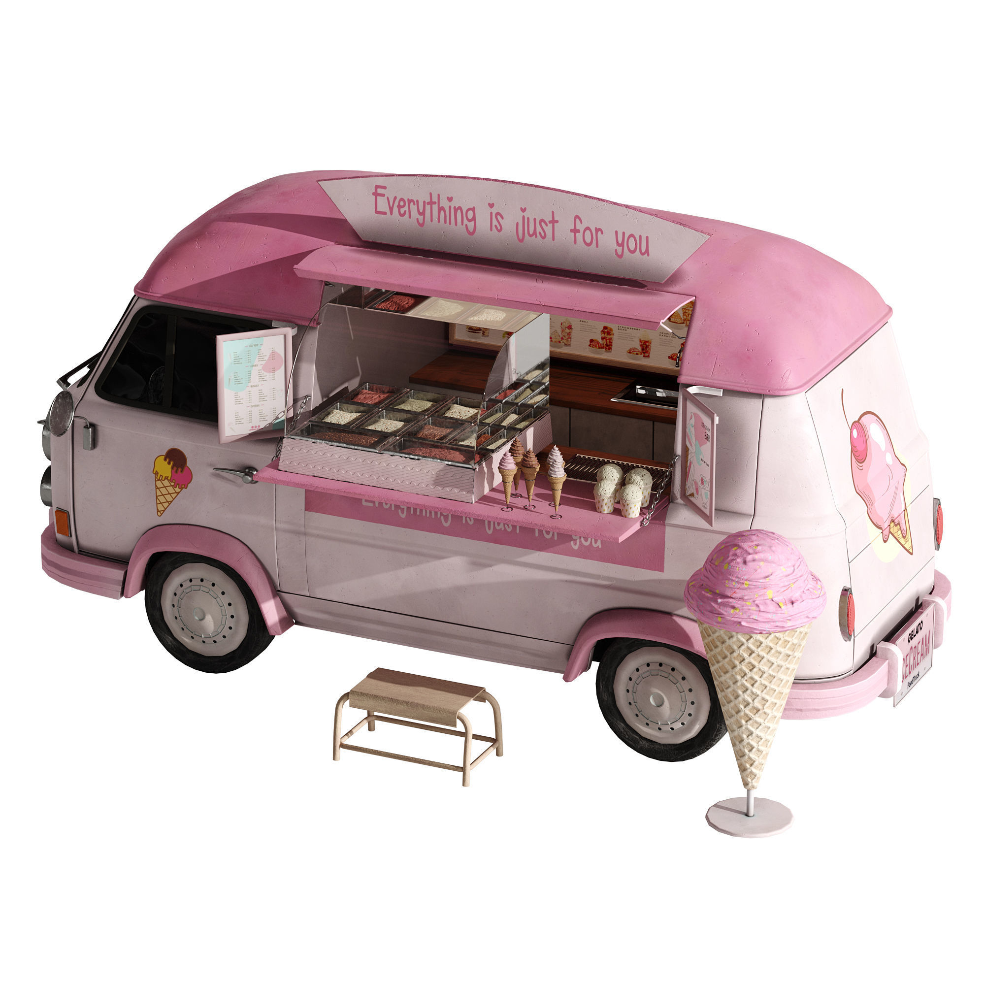 Ice Cream Pink Van 3D model_1