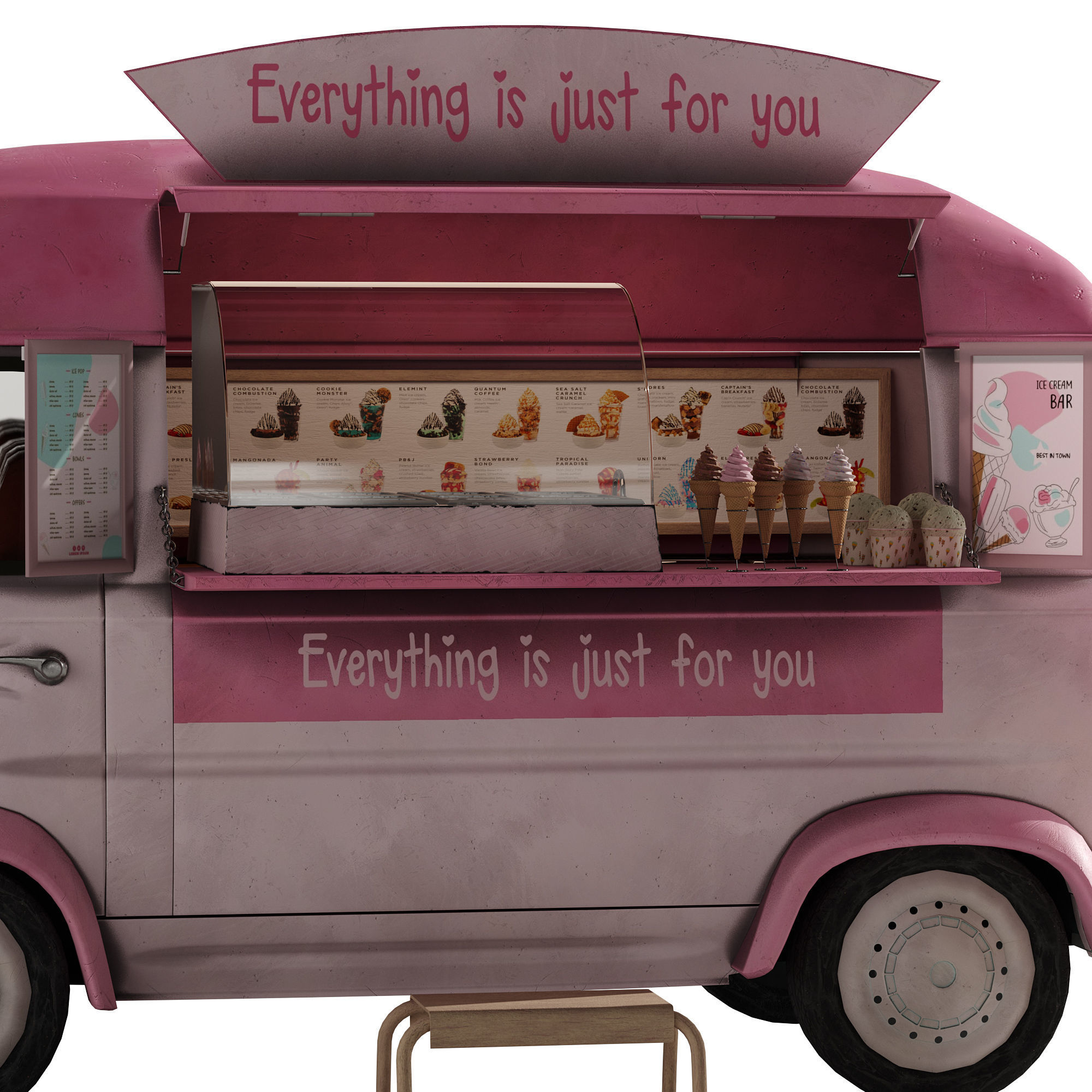 Ice Cream Pink Van 3D model_16