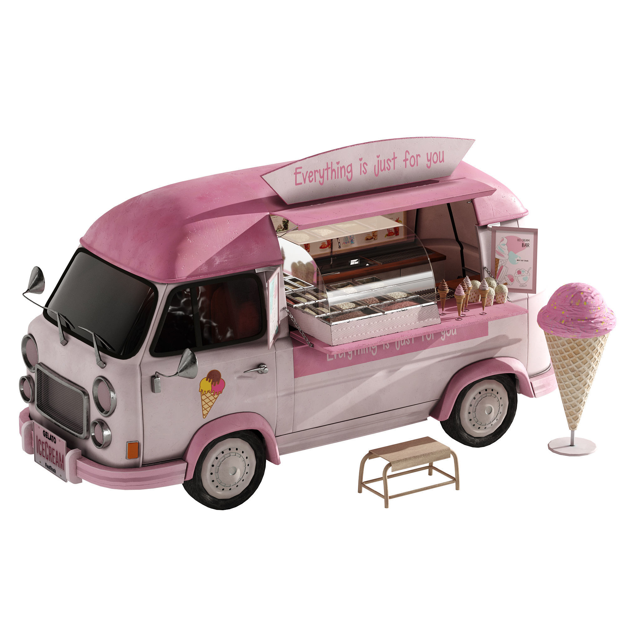 Ice Cream Pink Van 3D model_0