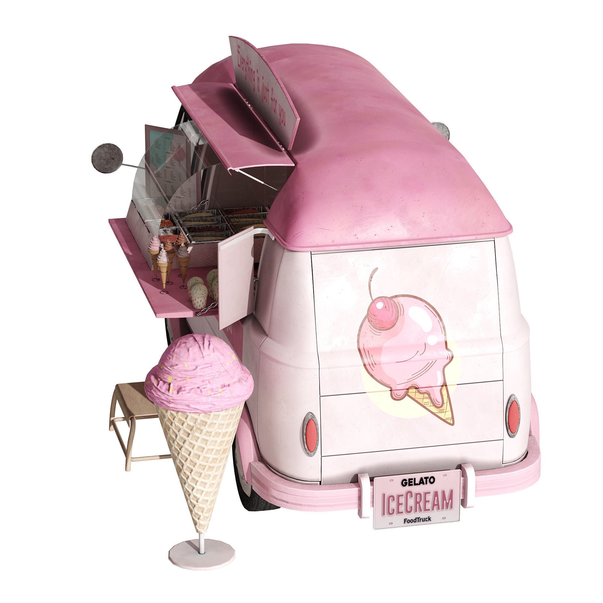 Ice Cream Pink Van 3D model_14