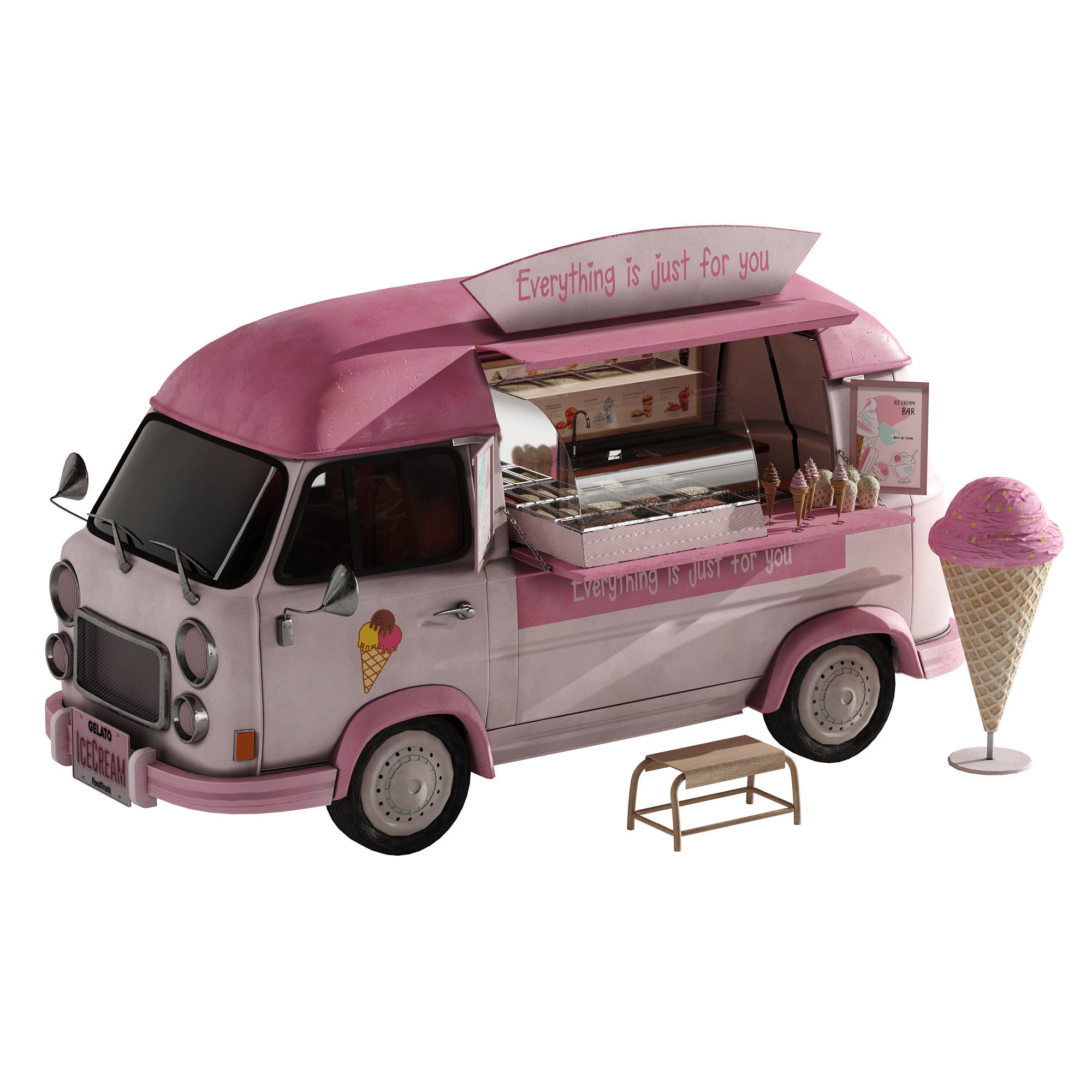 Ice Cream Pink Van 3D model_2