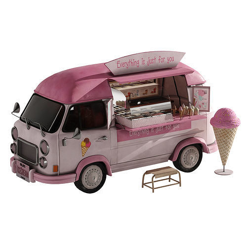 Ice Cream Pink Van 3D model 3