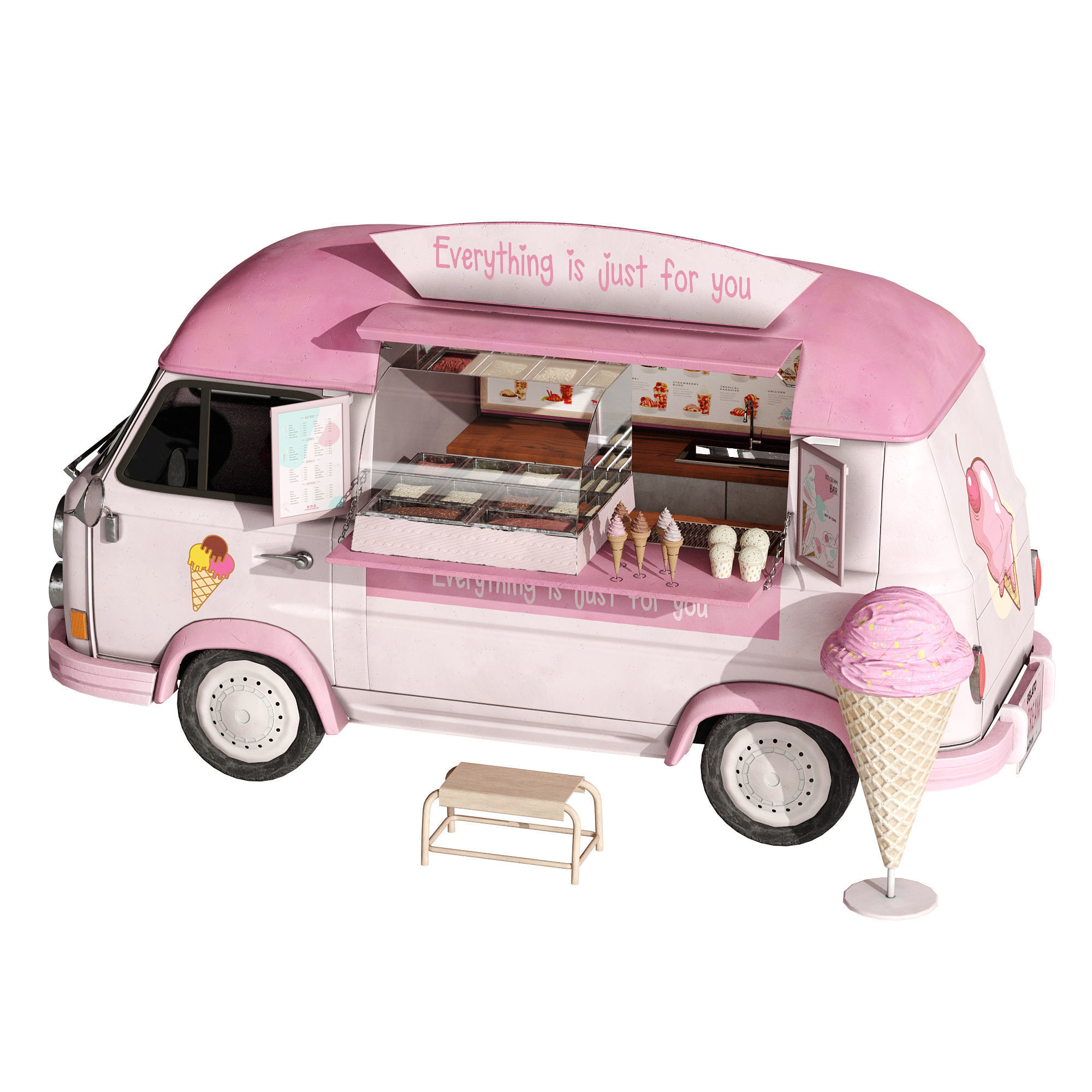 Ice Cream Pink Van 3D model_7