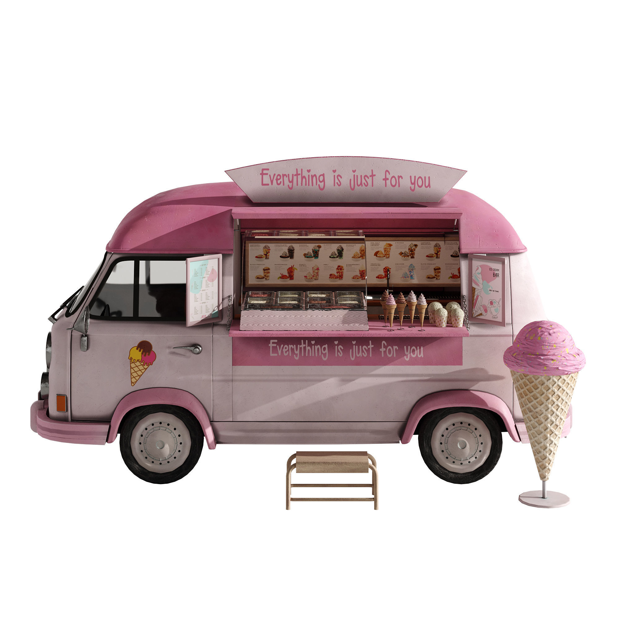 Ice Cream Pink Van 3D model_20