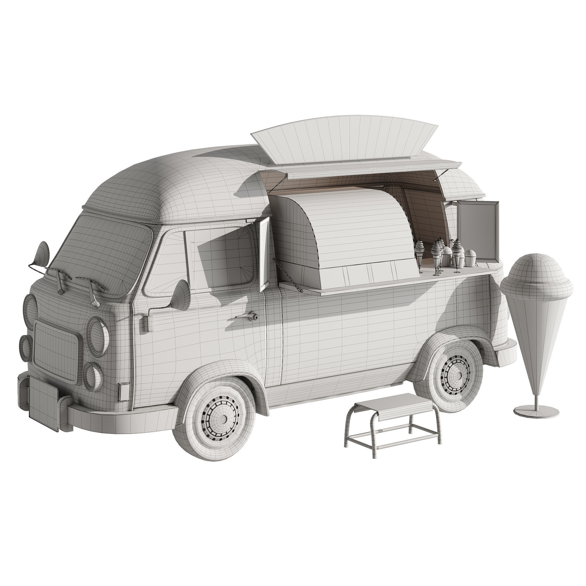 Ice Cream Pink Van 3D model_23