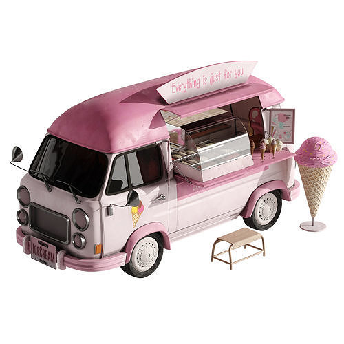 Ice Cream Pink Van 3D model 7