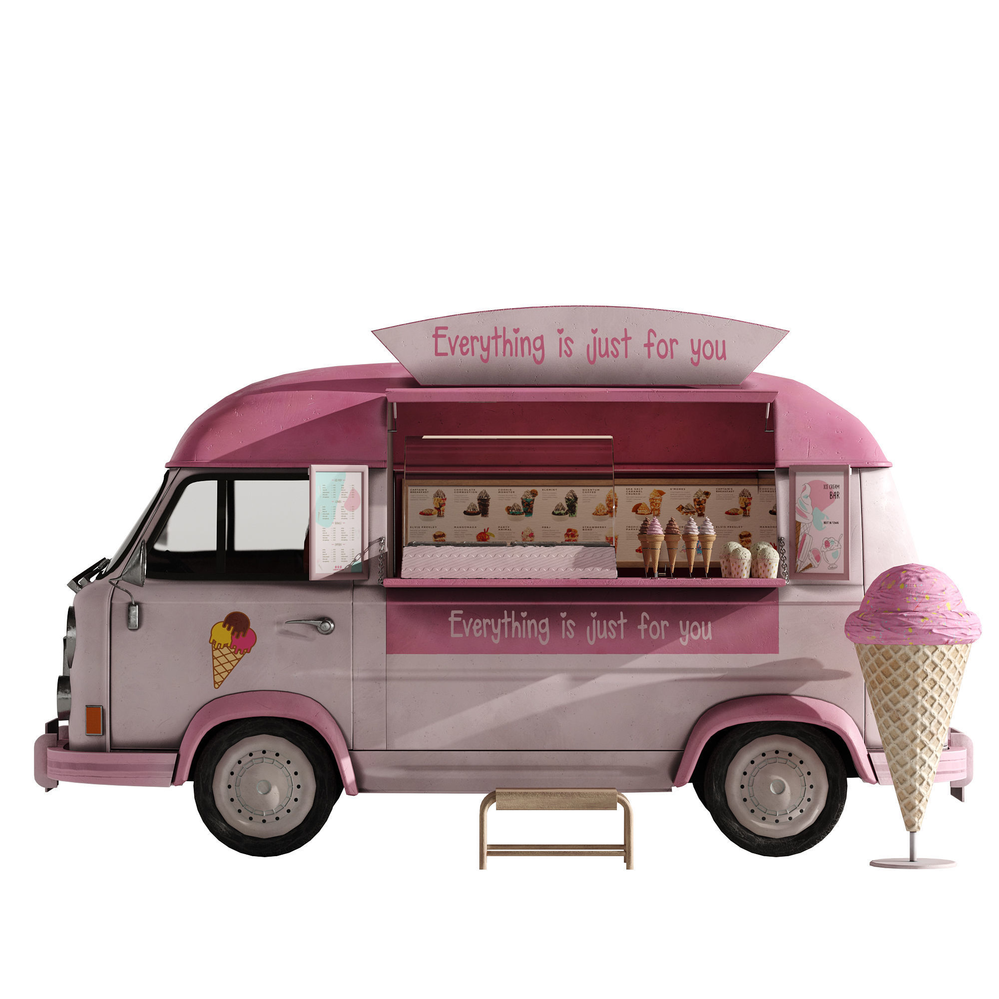 Ice Cream Pink Van 3D model_25