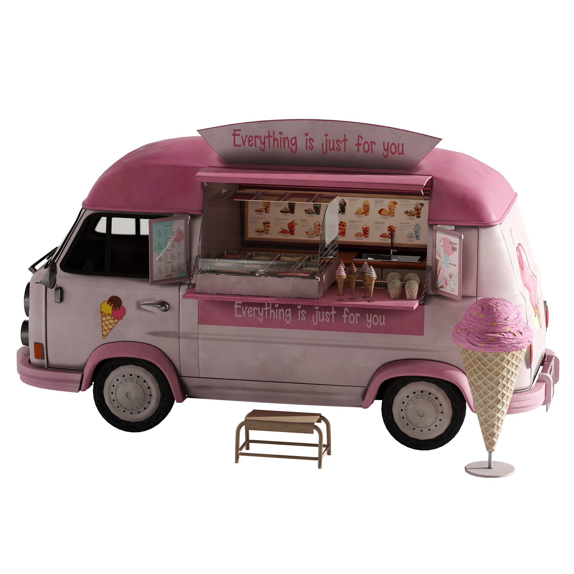 Ice Cream Pink Van 3D model_11