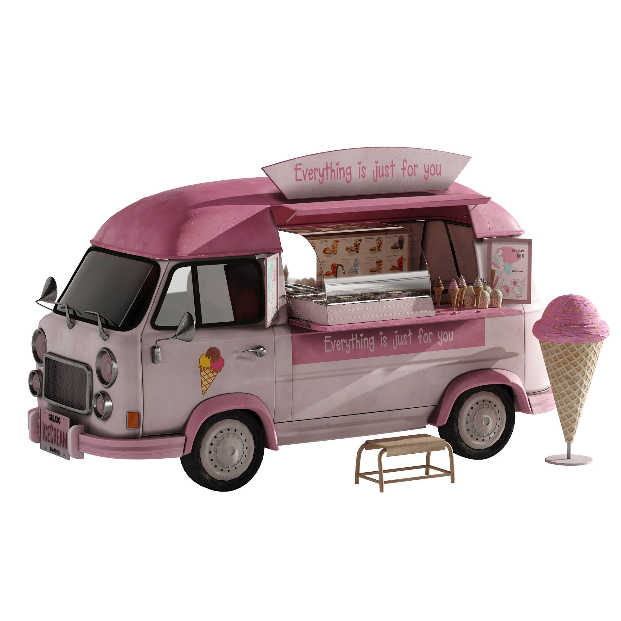 Ice Cream Pink Van 3D model_9