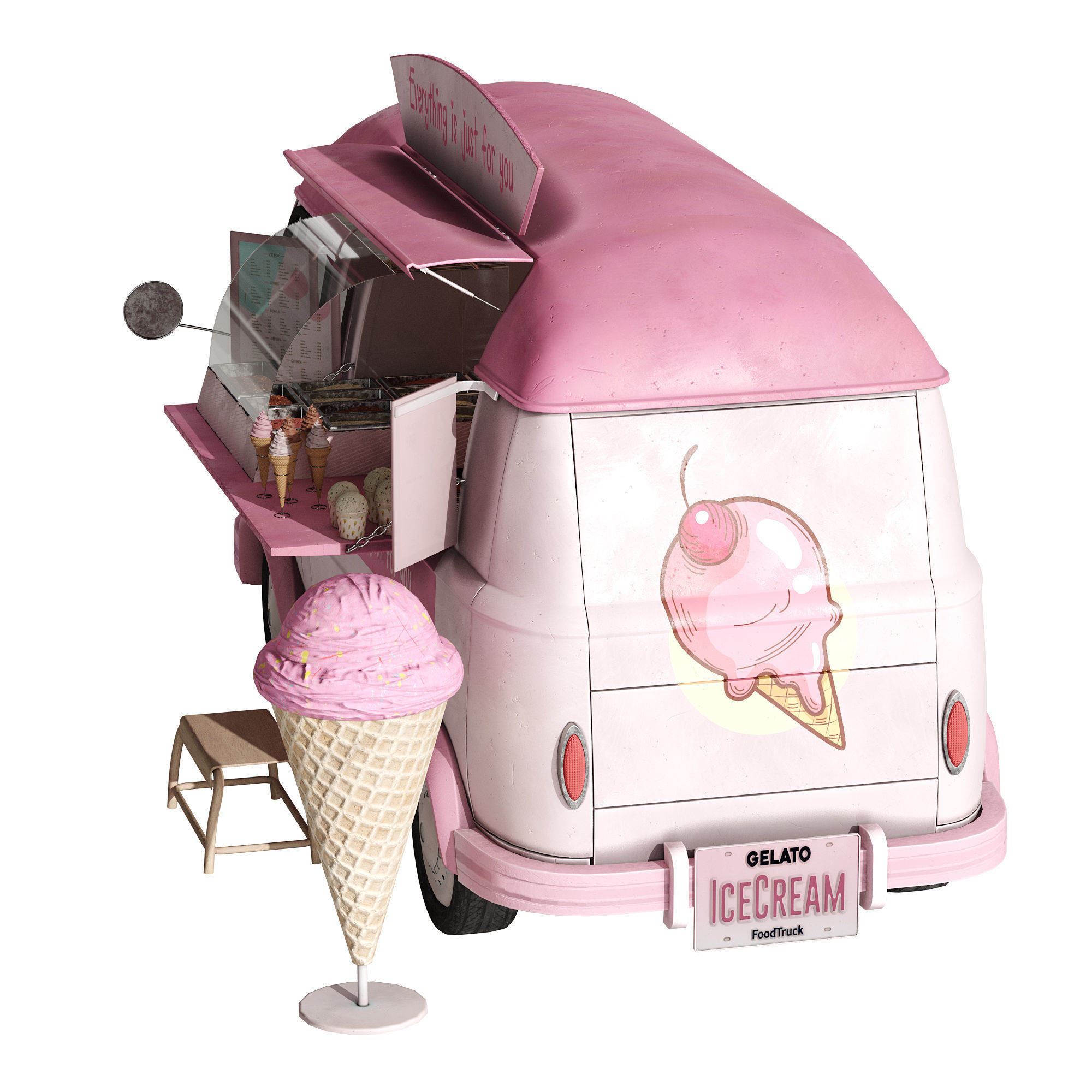 Ice Cream Pink Van 3D model_12