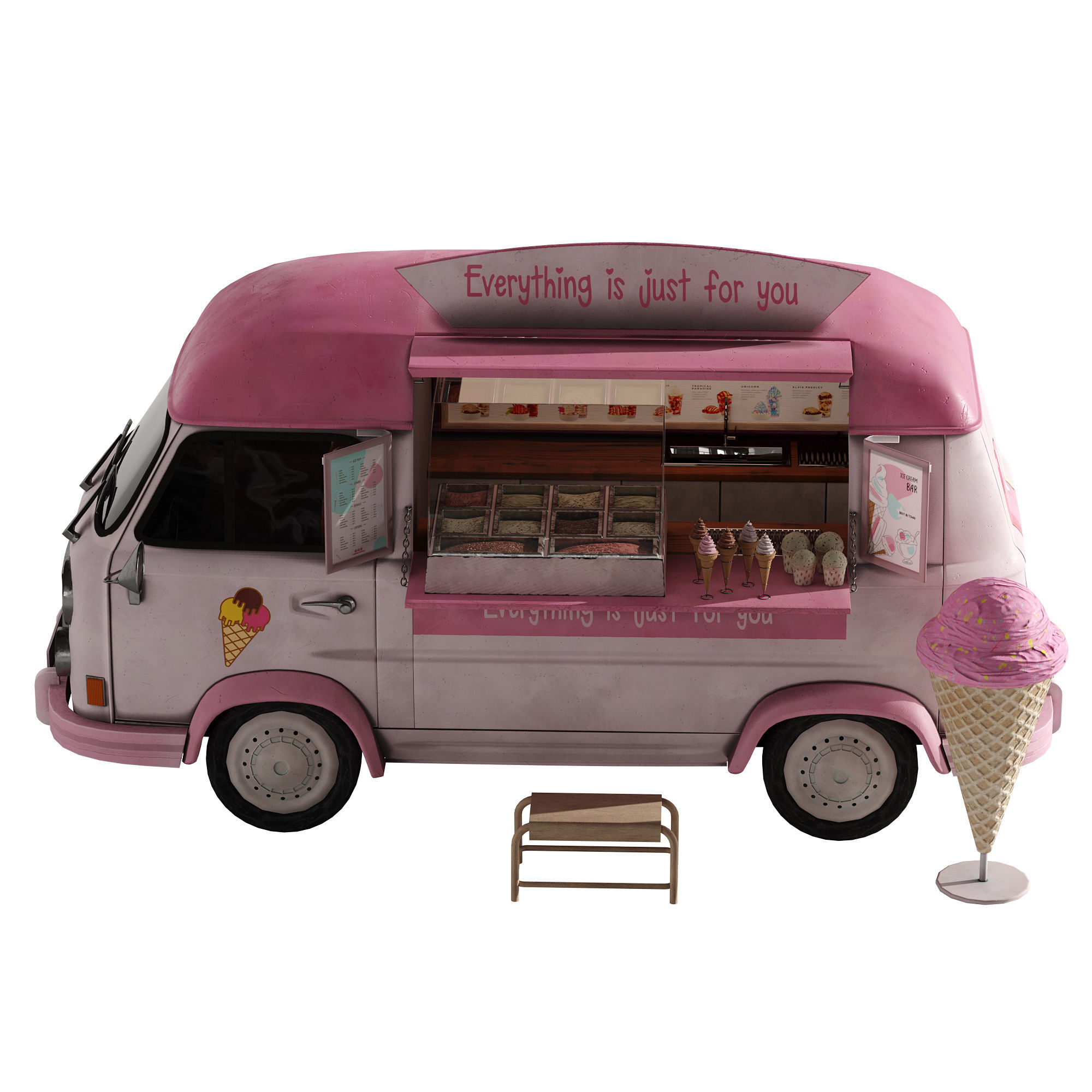 Ice Cream Pink Van 3D model_15