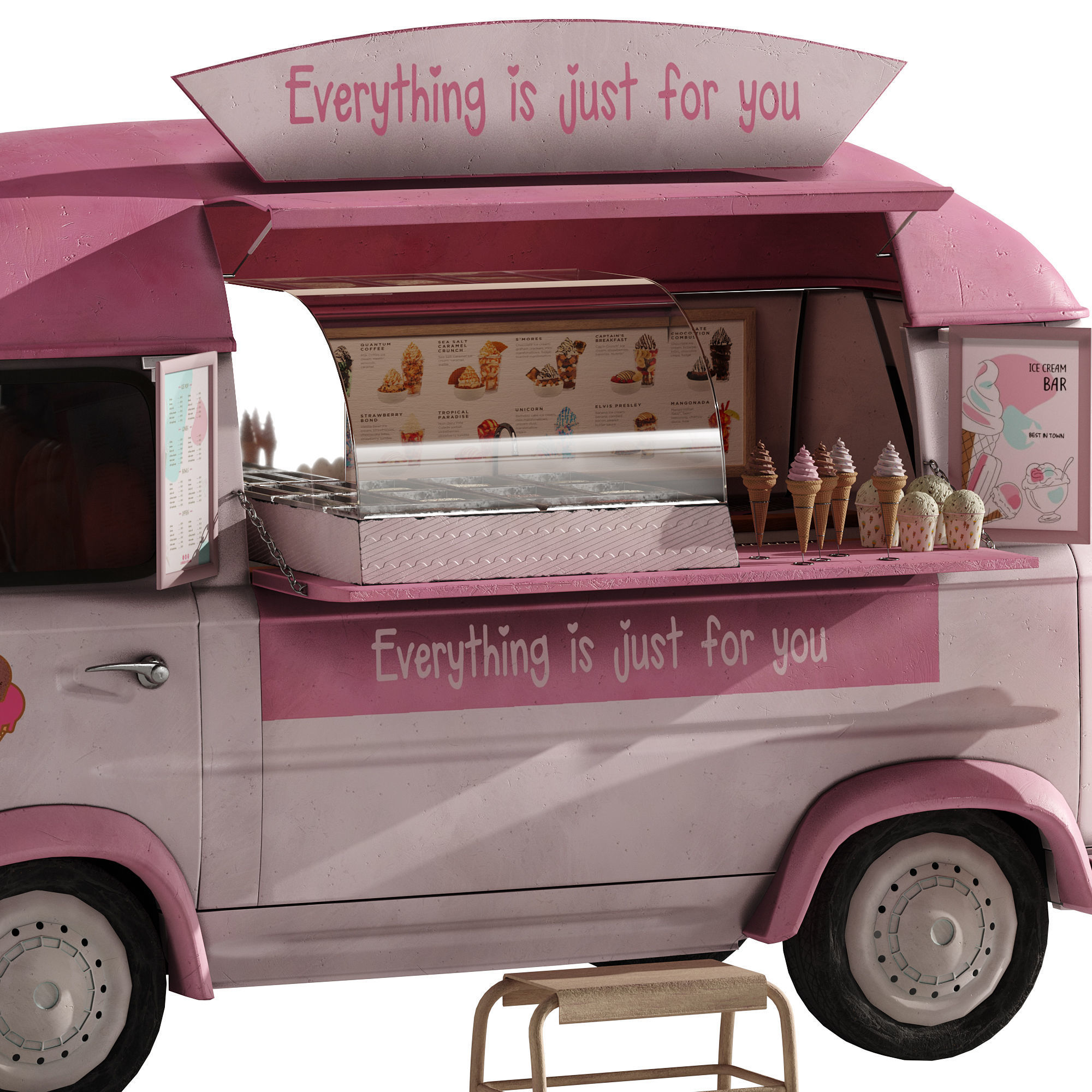 Ice Cream Pink Van 3D model_19