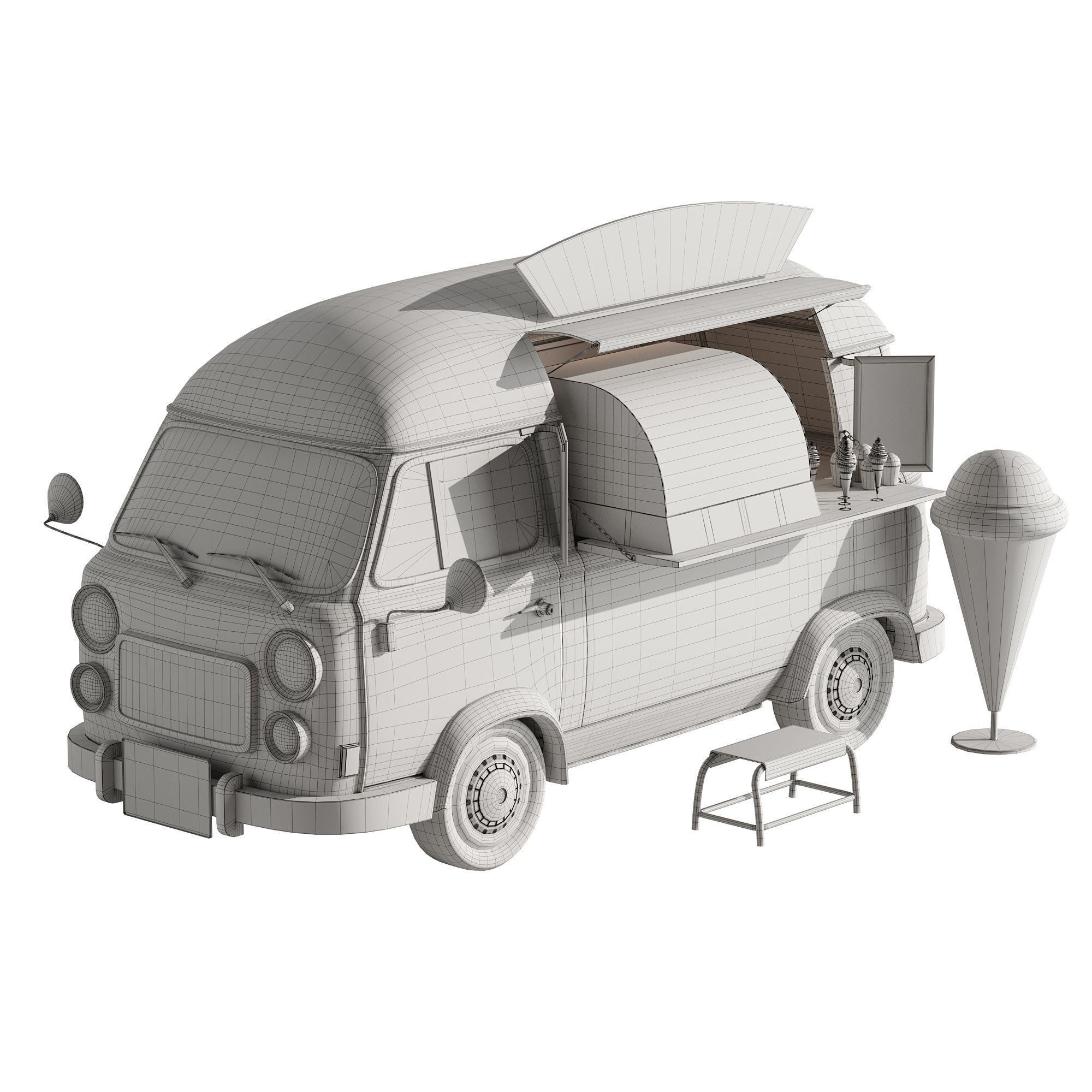 Ice Cream Pink Van 3D model_17