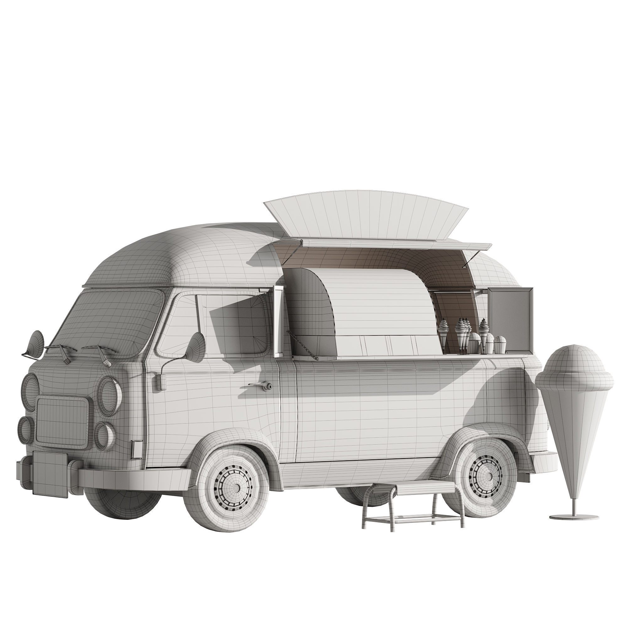Ice Cream Pink Van 3D model_28