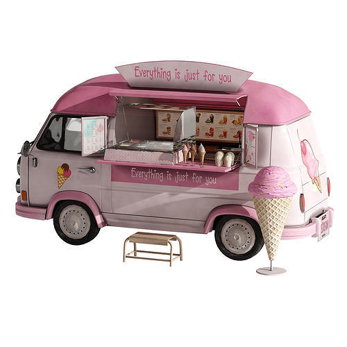 Ice Cream Pink Van 3D model 4