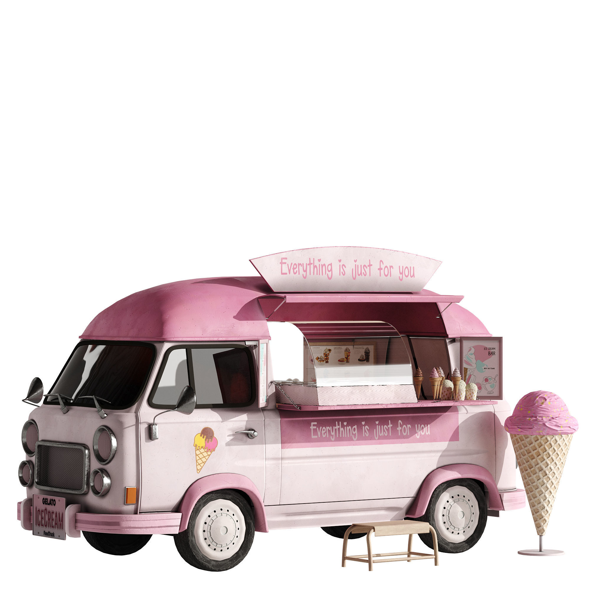 Ice Cream Pink Van 3D model_26