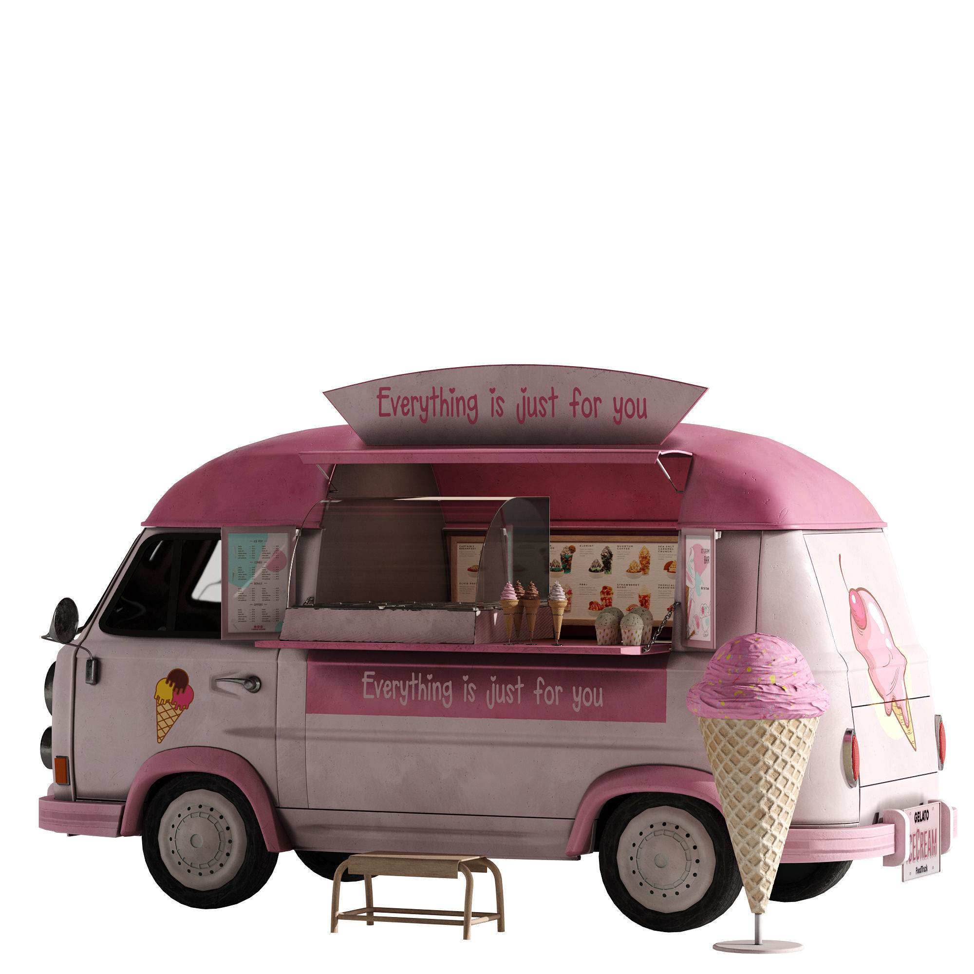 Ice Cream Pink Van 3D model_27