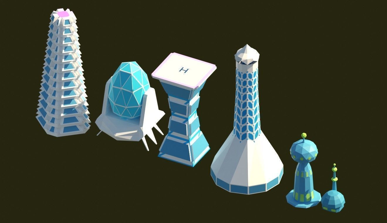 Low Poly City Future Low-poly 3D model_17