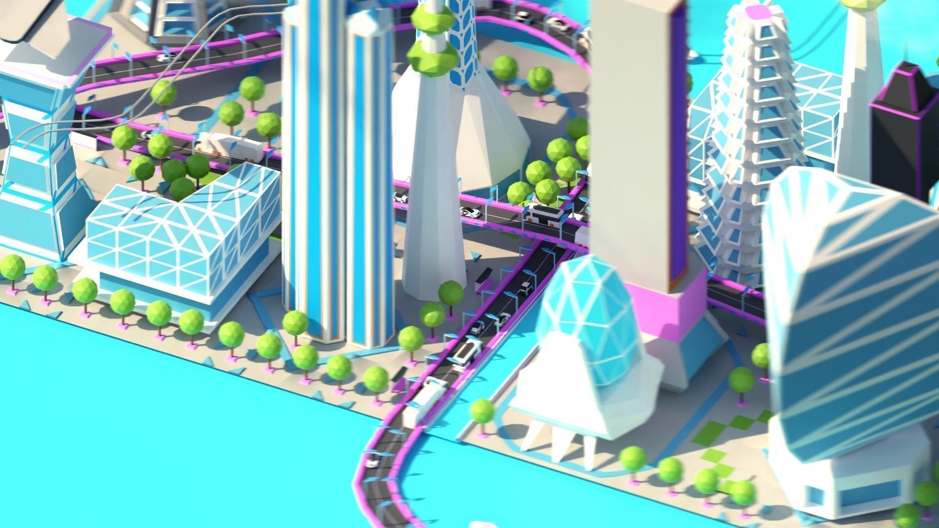Low Poly City Future Low-poly 3D model_2