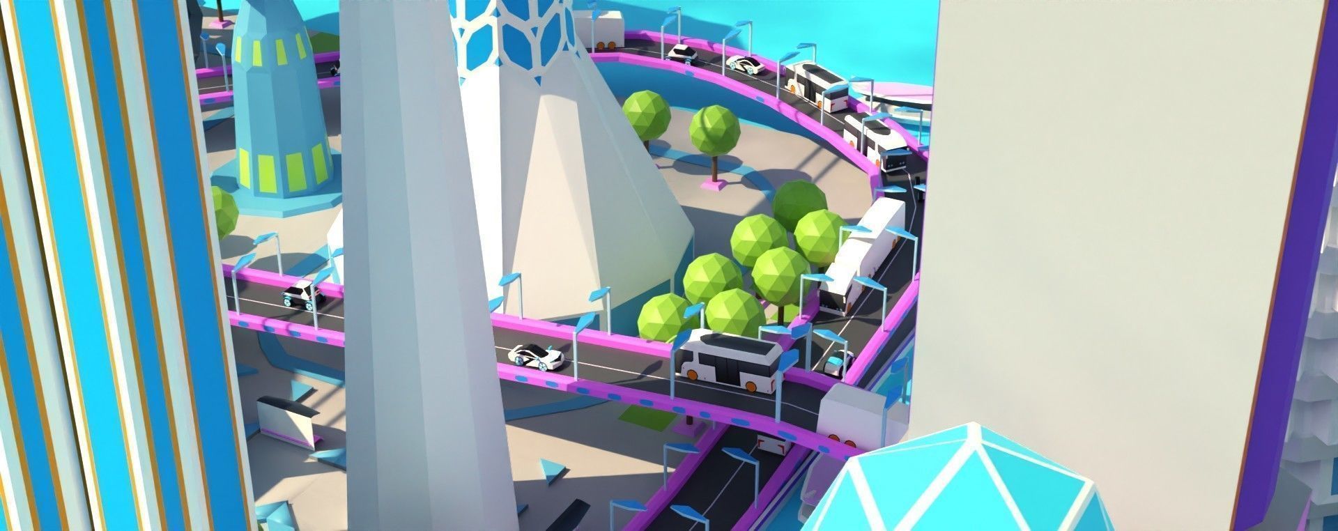 Low Poly City Future Low-poly 3D model_9