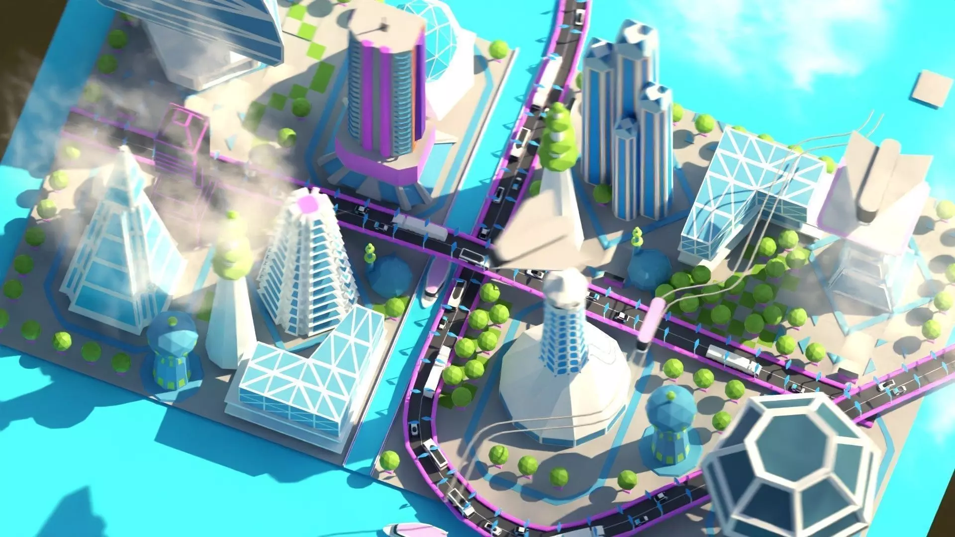 Low Poly City Future Low-poly 3D model_0