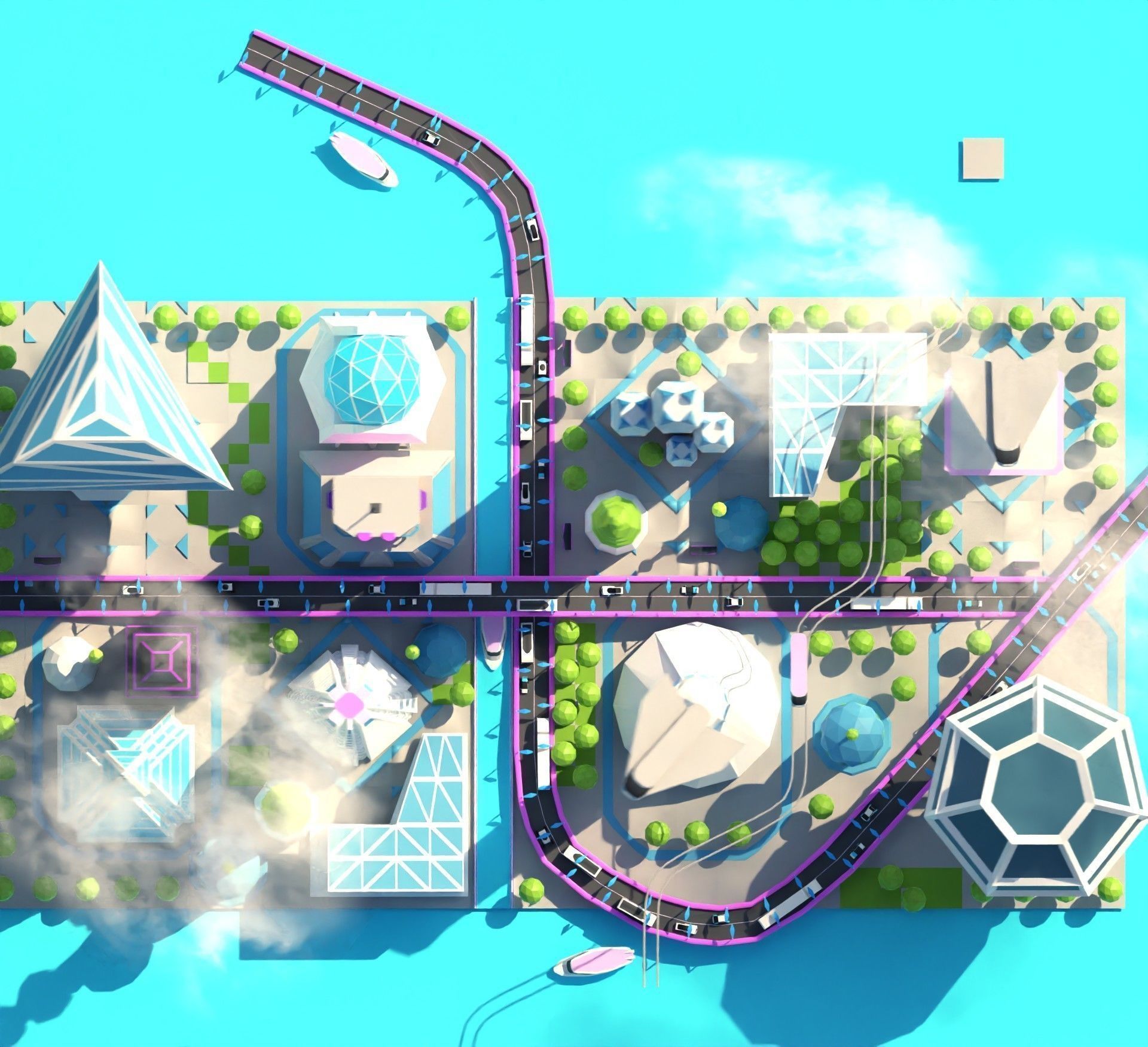 Low Poly City Future Low-poly 3D model_6