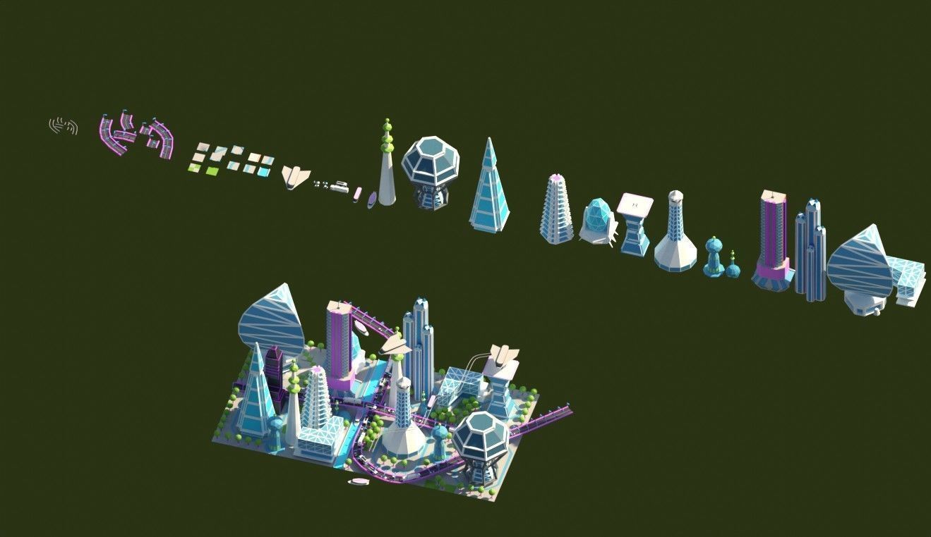 Low Poly City Future Low-poly 3D model_19