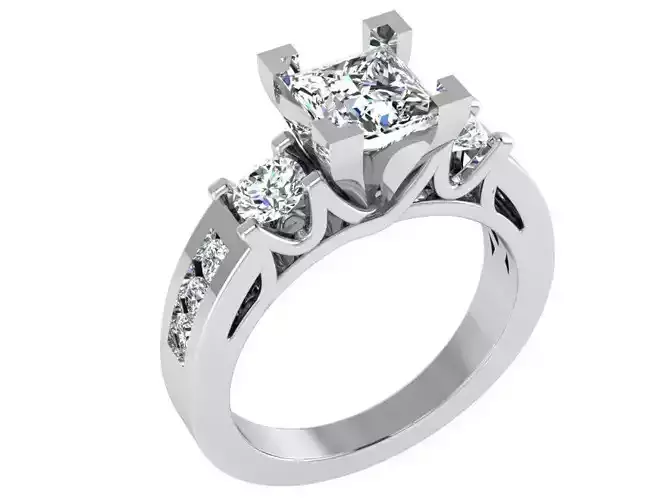 3-Stone diamond signet ring 2987 3D print model