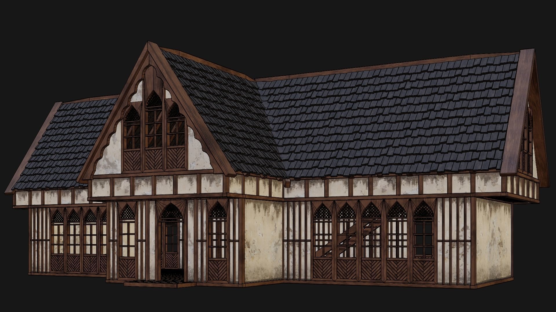 Old Medieval House Building 4K Textures GameReady 190 Low-poly 3D model_7