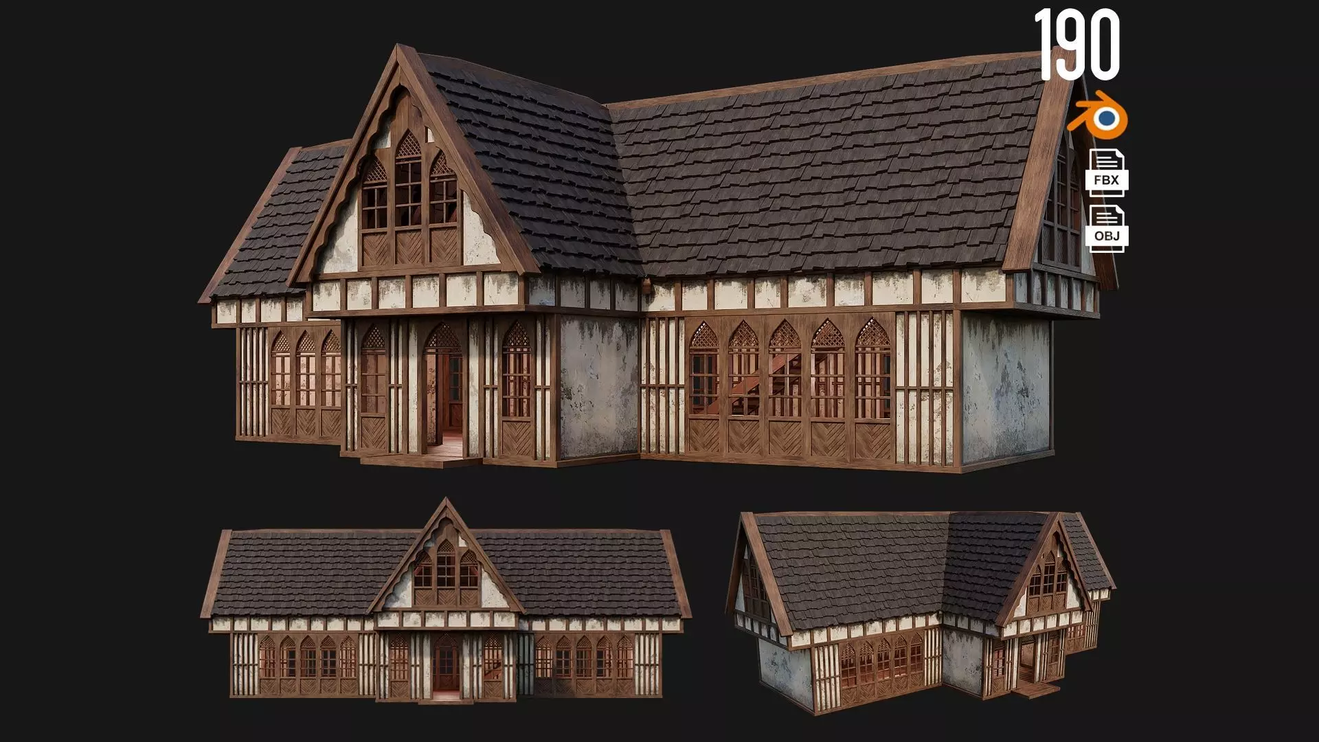 Old Medieval House Building 4K Textures GameReady 190 Low-poly 3D model_0