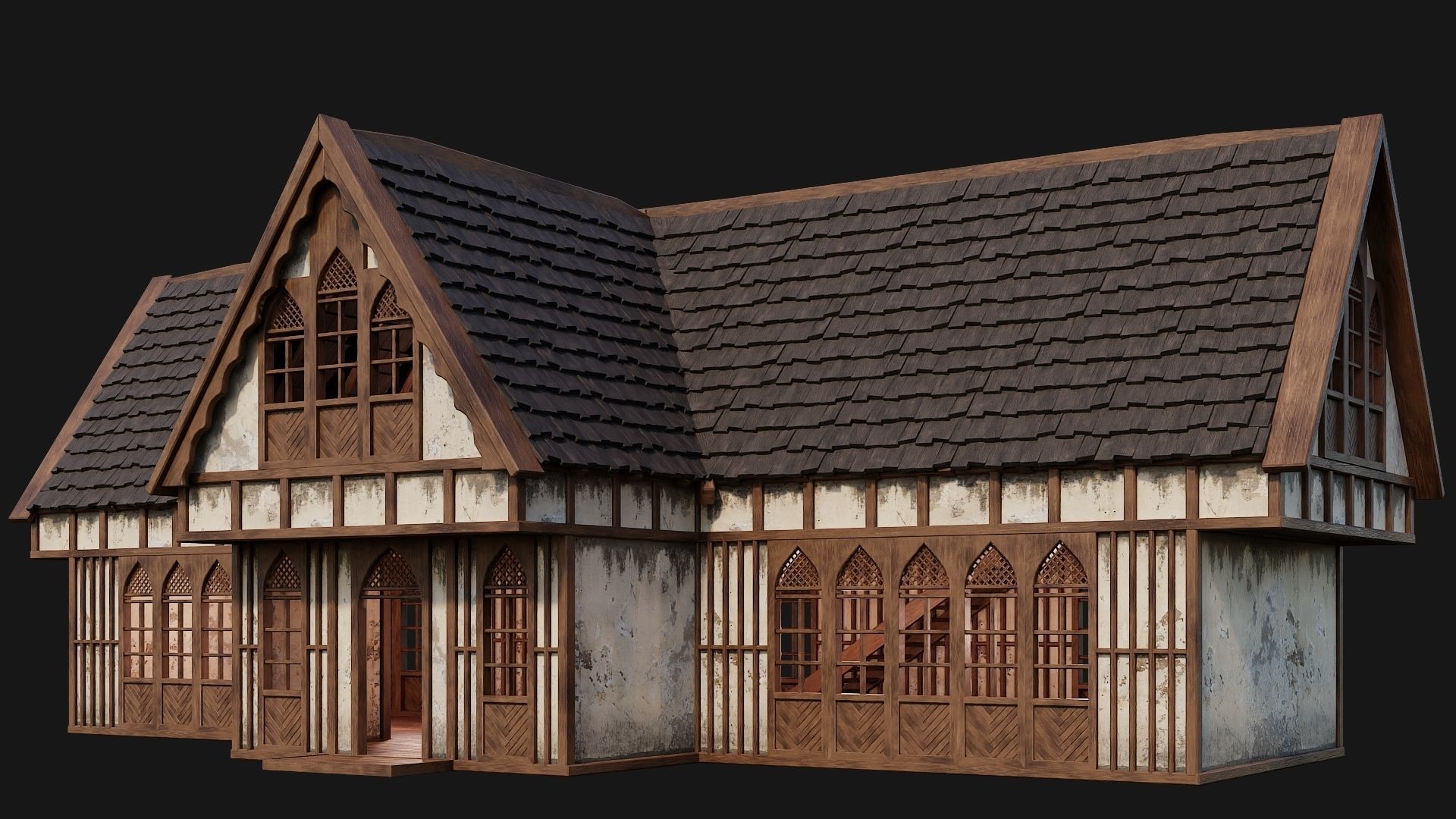 Old Medieval House Building 4K Textures GameReady 190 Low-poly 3D model_1