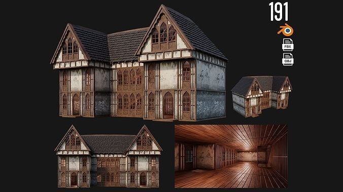 Old Medieval House Building 4K Textures GameReady 191 Low-poly 3D model
