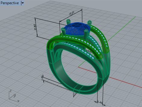 Blue stone design ring 2994 3D print model 3D print model_7