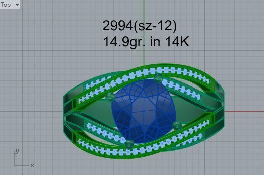 Blue stone design ring 2994 3D print model 3D print model_4