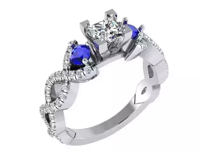 Blue and white luxurious diamond ring 2995 3D print model