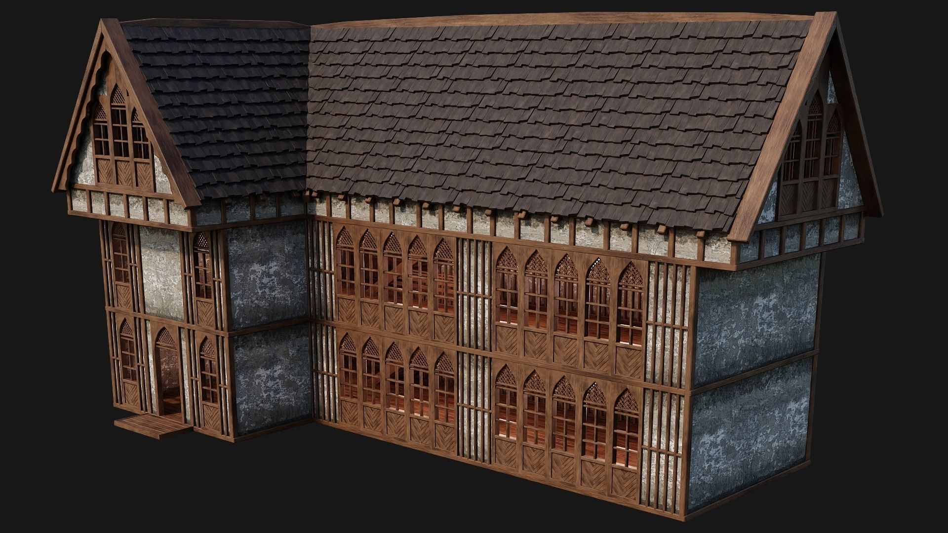 4 Old Medieval Houses Pack 4K Textures GameReady 189 to 192 Low-poly 3D model_50